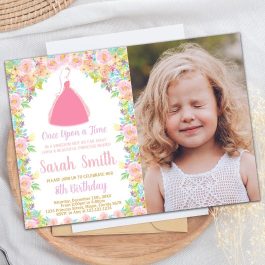 フォトピンクプリンセスグリッタープリンセス誕生日 招待状