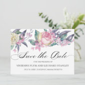 フォトピンクホワイトローズフローラ保存日 セーブザデート (スタンド正面)