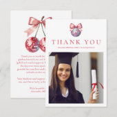 フォトピンクボウディスコボール卒業パーティー サンキューカード (正面/裏面)