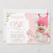 フォトピンクボウデイジーワン間抜けグース1歳 招待状 (正面)