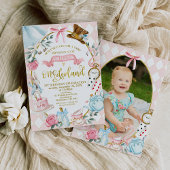 フォトピンクボウAlice Onederland 1st Birthday 招待状