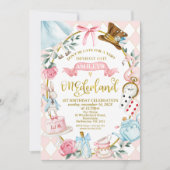 フォトピンクボウAlice Onederland 1st Birthday 招待状 (正面)