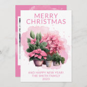 フォトピンクポインセティシアクリスマスホリデーカード 招待状 (正面/裏面)