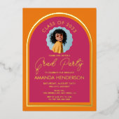 フォトピンクモダンとオレンジの卒業式 箔招待状 (正面)