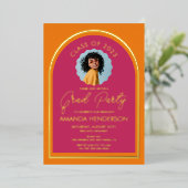 フォトピンクモダンとオレンジの卒業式 箔招待状 (立ち正面)