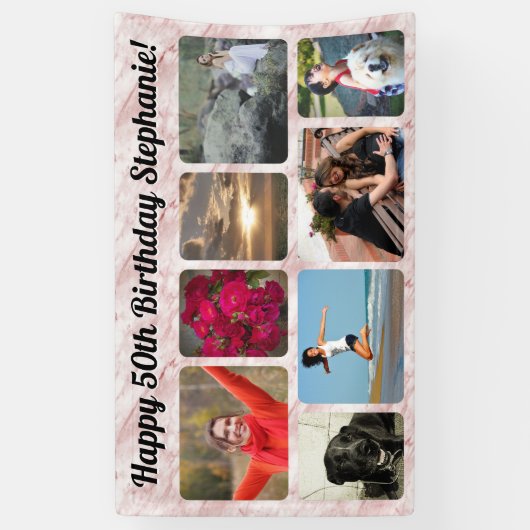 フォトピンクモダンの大理石コラージュ誕生日パーティ 横断幕 (縦)