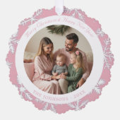 フォトピンクモダンの雪片パターン オーナメントカード (正面)