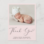 フォトピンクモダンサンキュー誕生 案内ポストカード (正面)