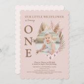 フォトピンクリトルワイルドフラワー1st誕生日 招待状 (正面/裏面)