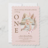 フォトピンクリトルワイルドフラワー1st誕生日 招待状 (正面)