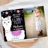 フォトピンクリラマおもしろいラマ誕生日招待状 招待状