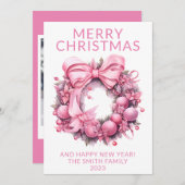 フォトピンクリースクリスマスホリデーカード 招待状 (正面/裏面)