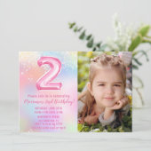 フォトピンクレインボー2回目の誕生日 招待状 (スタンド正面)