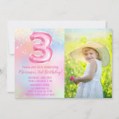 フォトピンクレインボー3rd誕生日 招待状 (正面)