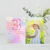 フォトピンクレインボー3rd誕生日 招待状 (スタンド正面)
