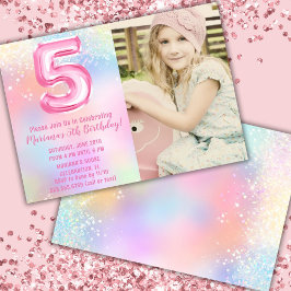 フォトピンクレインボー5誕生日 招待状