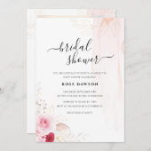 フォトピンクレッド&金ゴールドフローラガーデンブライダルシャワー 招待状 (正面/裏面)