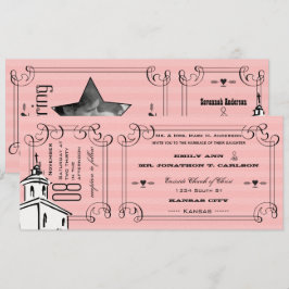 フォトピンクロマンチックチャペルチケット結婚ズ 招待状