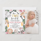 フォトピンクローズサファリツーワイルド誕生日 招待状 (正面)