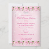 フォトピンクローズフローラバプティスベビーガール 招待状 (裏面)