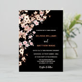 フォトピンクローズ金ゴールドさくらんぼ結婚の花 箔招待状 (立ち正面)