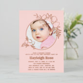 フォトピンクローズ金ゴールドフローラフレーム1歳の誕生日 箔招待状 (立ち正面)