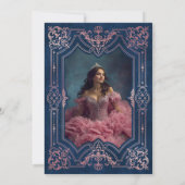 フォトピンクローズ金ゴールド仮装キンセアニェラ 招待状 (裏面)