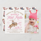 フォトピンク女性のカーボーイファーストロデオ1歳 招待状 (正面/裏面)
