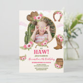 フォトピンク女性のカーボーイ誕生日パーティー 招待状 (スタンド正面)