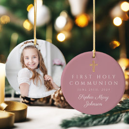 フォトピンク宗教十字少女ファースト・コミュニオン セラミックオーナメント