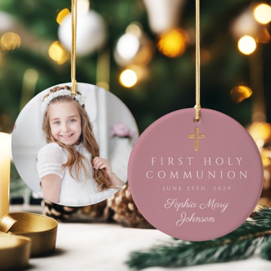 フォトピンク宗教十字少女ファースト・コミュニオン セラミックオーナメント