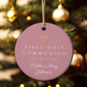 フォトピンク宗教十字少女ファースト・コミュニオン セラミックオーナメント