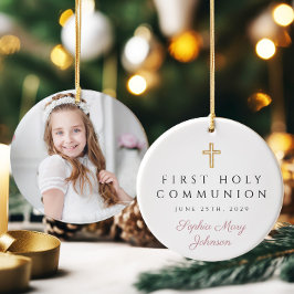 フォトピンク宗教十字少女ファースト・コミュニオン セラミックオーナメント