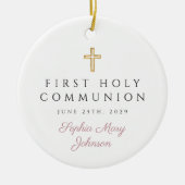 フォトピンク宗教十字少女ファースト・コミュニオン セラミックオーナメント (正面)