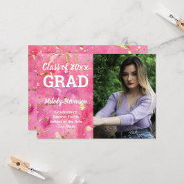 フォトピンク水彩アート卒業 招待状