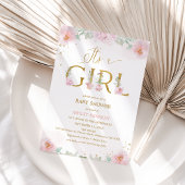 フォトピンク牡丹ガールベビーシャワー 招待状