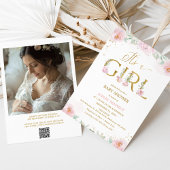 フォトピンク牡丹ガールベビーシャワー 招待状