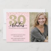 フォトピンク金ゴールド30と素晴らしい誕生日パーティー 招待状 (正面)