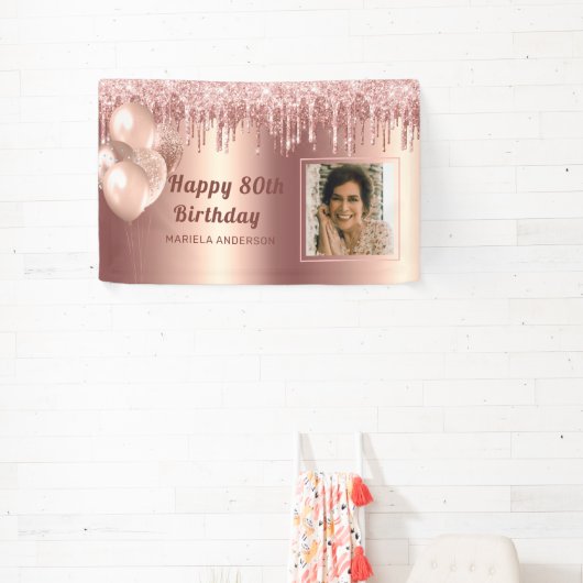 フォトピンク金ゴールド80誕生日パーソナライズされたグリッター 横断幕 (インサイチュ)