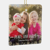 フォトピースラブジョイシック金ゴールドスノーフレーククリスマス セラミックオーナメント (右)