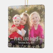 フォトピースラブジョイシック金ゴールドスノーフレーククリスマス セラミックオーナメント (左)