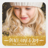 フォトピースラブジョイ金ゴールドグリッタースターモダンネーム スクエアシール (正面)