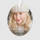 フォトピースラブジョイ金ゴールドスノーフレークシックなクリスマス オーナメント (正面)