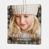 フォトピースラブジョイ金ゴールドスノーフレークシッククリスマス セラミックオーナメント (左)