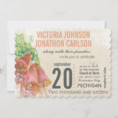 フォトピーチとミント結婚のタイポグラフィ結婚ズ 招待状 (正面)