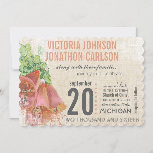 フォトピーチとミント結婚のタイポグラフィ結婚ズ 招待状 (正面)