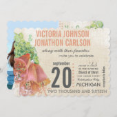 フォトピーチとミント結婚のタイポグラフィ結婚ズ 招待状 (正面/裏面)