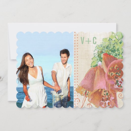 フォトピーチとミント結婚のタイポグラフィ結婚ズ 招待状 (裏面)