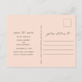 フォトピーチと赤面ピンクの結婚式の日付を保存 案内ポストカード (裏面)