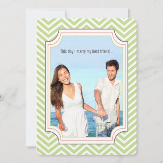 フォトピーチライムジグザクタイポグラフィ結婚ズ 招待状 (裏面)